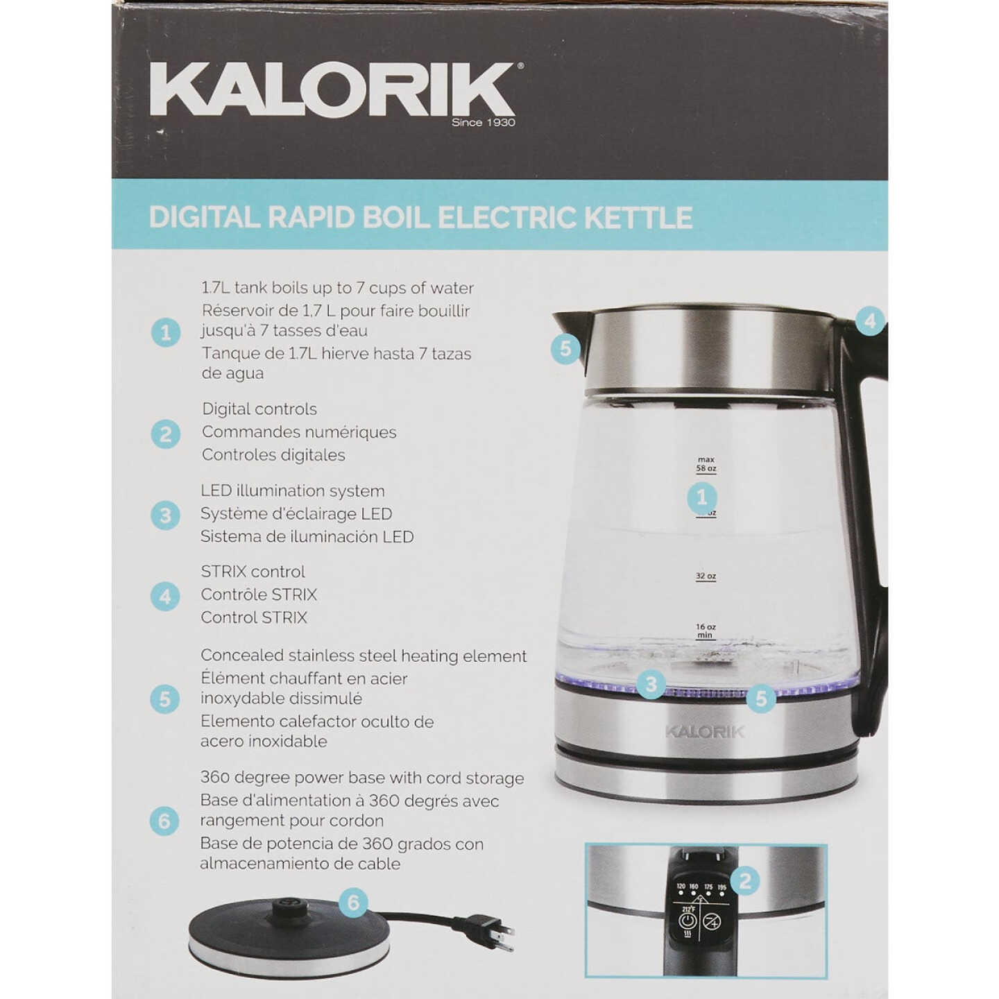 Kalorik 1.7L Stainless Steel Rapid Boil Electric Kettle with Blue LED -  Gillman Home Center