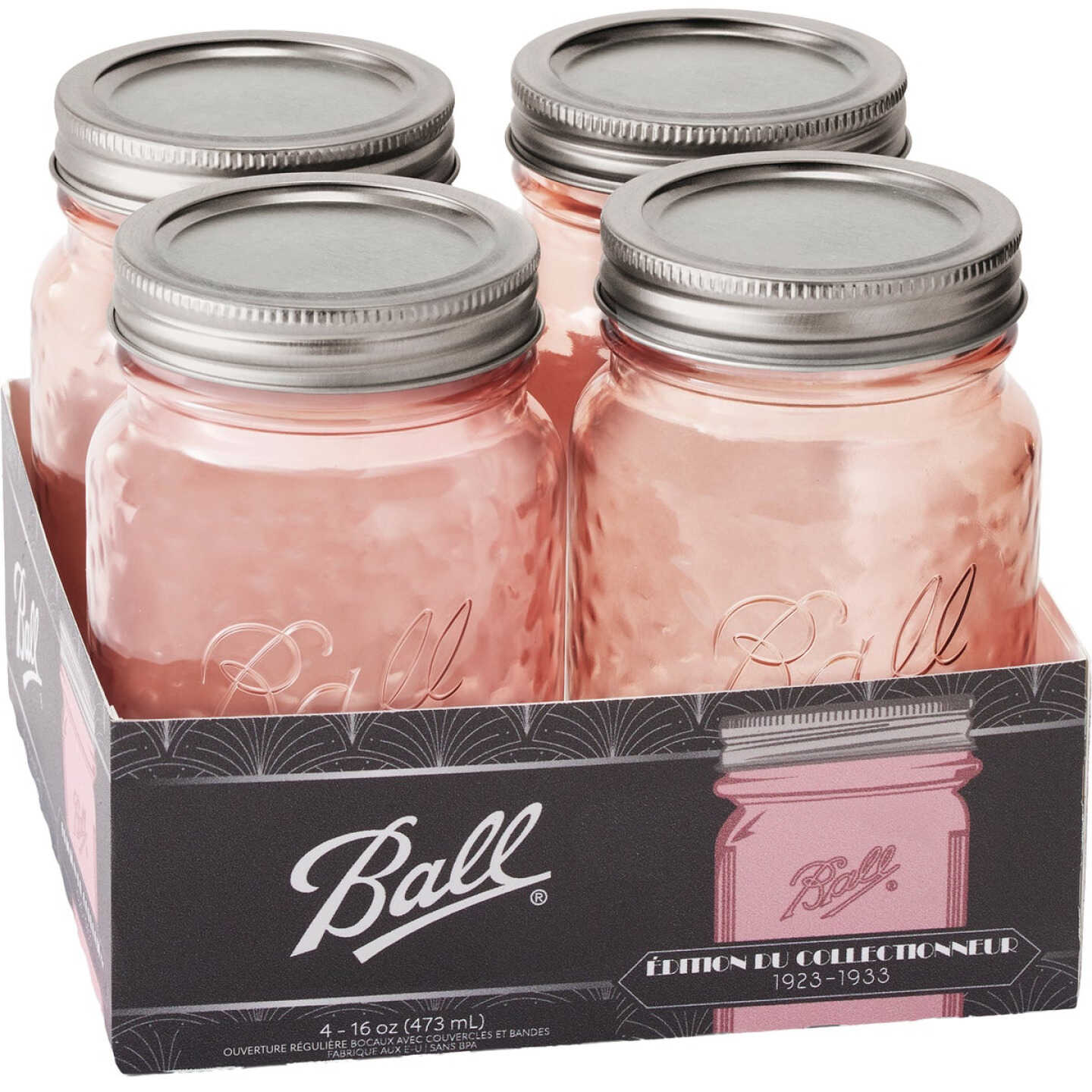 Mimorou 10 Pack 16 oz Pink Mason Canning Jars with Lids Regular Pink,Silver